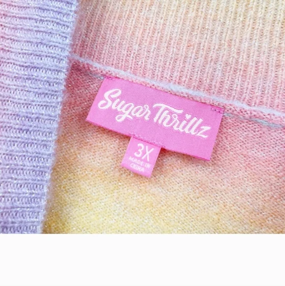 DOLLSKIILL NWOT 💗 SUGAR THRILLZ Pastel Rainbow knit sweater 3X - Picture 3 of 6